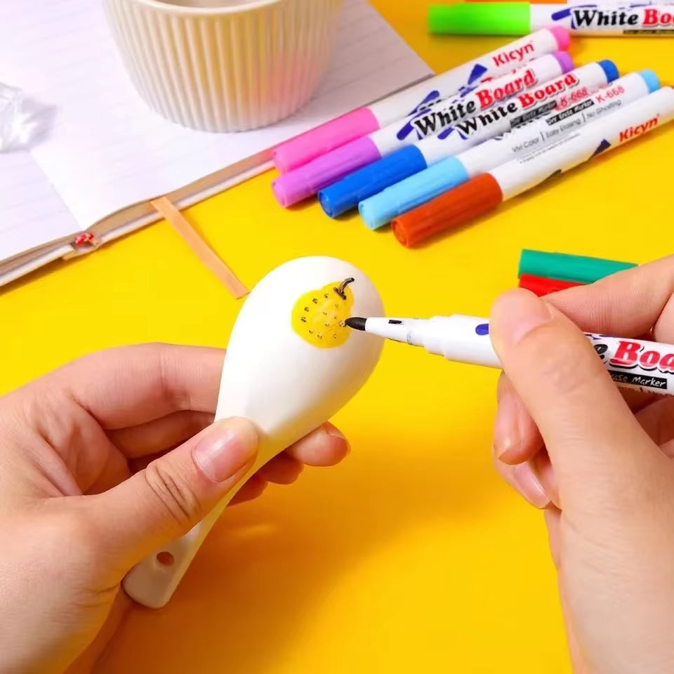 8/12 Colors Water Floating Pen Magical Ink Pens with Spoon Brush Whiteboard Markers Suspension Kids Educational Painting Marker