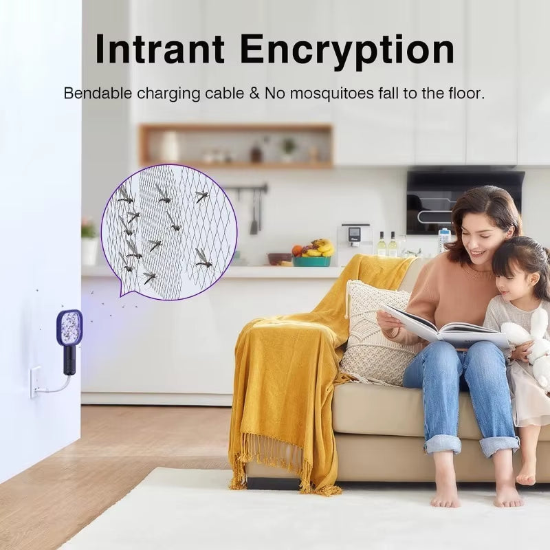 USB Mosquito Swatter Trap Electric Shock Mini Fly Bug Zapper UV Light Portable Insect Racket for Bedroom Pest Control