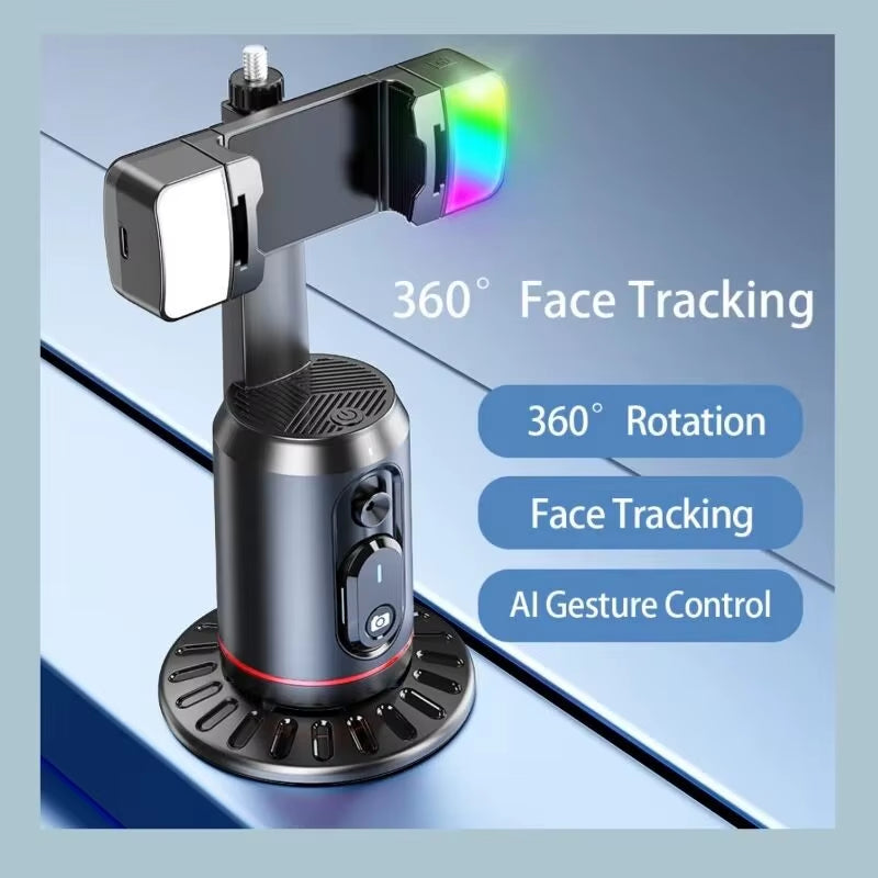 360° Rotation Gimbal Stabilizer Tripod Selfie Stick Desktop Face Tracking with Bluetooth Remote Shutter Light Holder