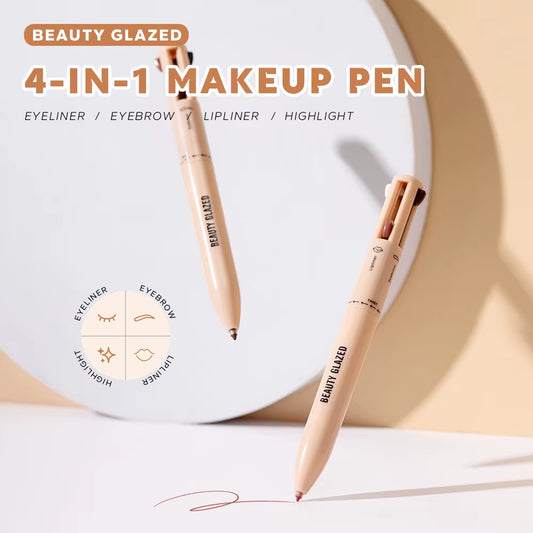 Multi-Function Beauty Glazed 4-In-1 Makeup Pen Waterproof Cosmetic Pencil for Eyeliner Brow Lip Highlighter