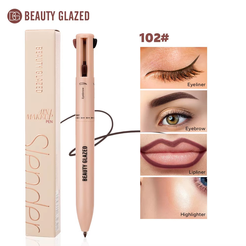 Multi-Function Beauty Glazed 4-In-1 Makeup Pen Waterproof Cosmetic Pencil for Eyeliner Brow Lip Highlighter