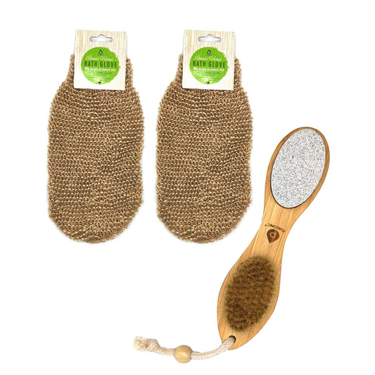 Sisal Hemp Bath Glove and 4-in-1 Foot Scrubber (Bundle)