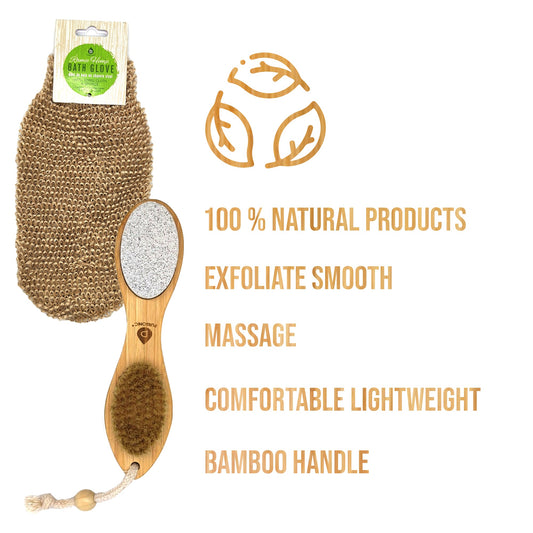 Sisal Hemp Bath Glove and 4-in-1 Foot Scrubber (Bundle)
