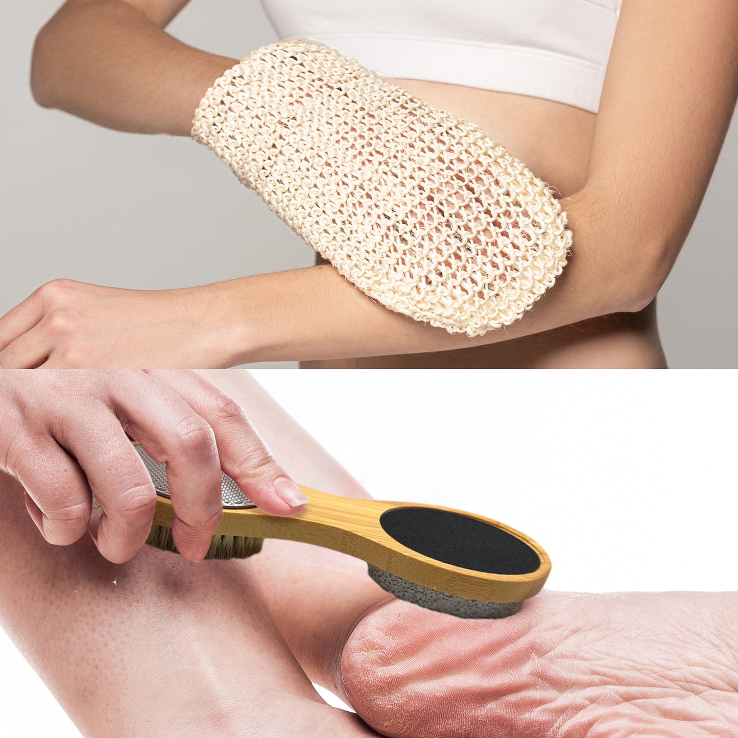 Sisal Hemp Bath Glove and 4-in-1 Foot Scrubber (Bundle)