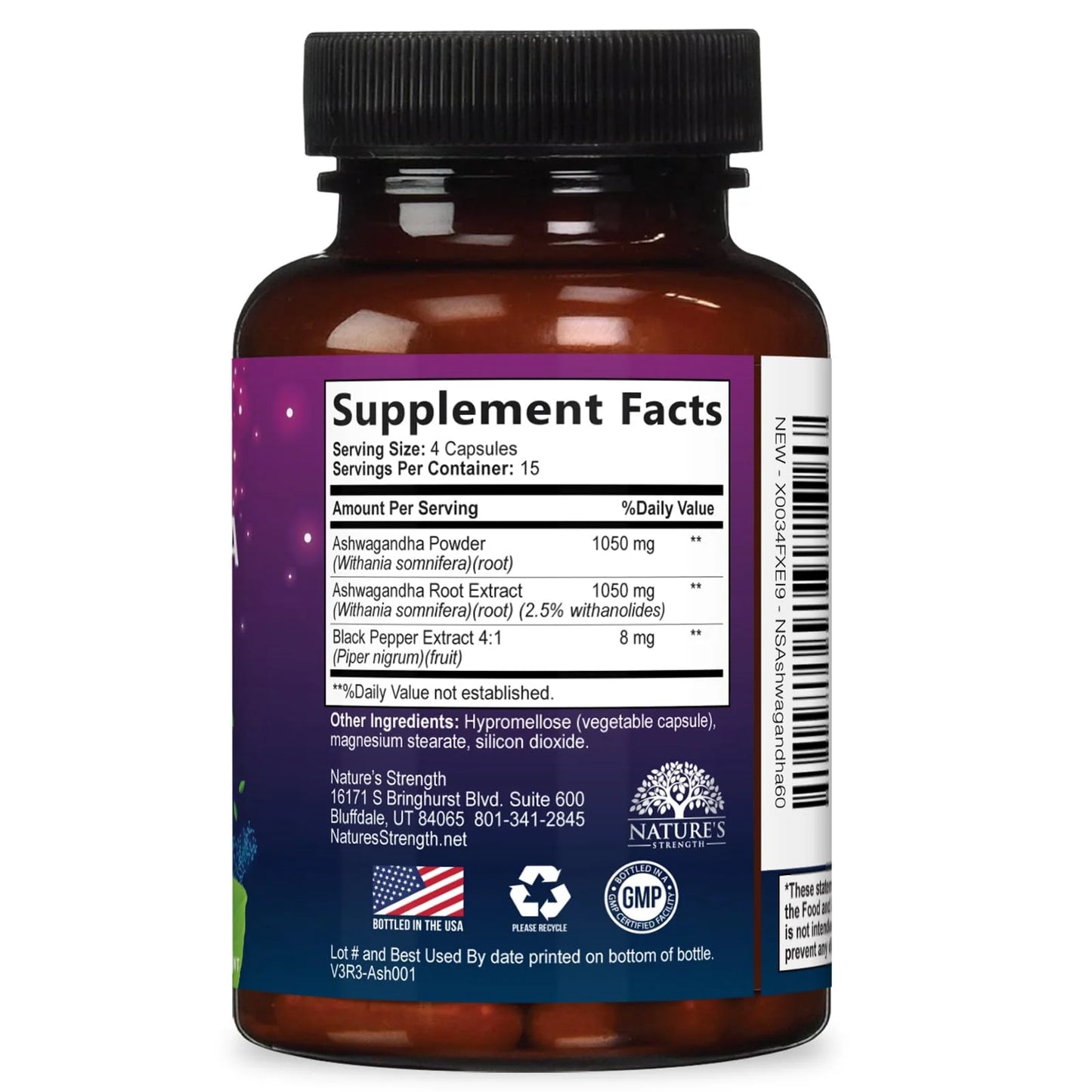 Ashwagandha Supplements 2100Mg - 3X Strength Ashwagandha Powder & Root Extract with Black Pepper for Max Absorption, Antioxidant Supplements for Women & Men, Vegan, Bottled in USA - 60 Capsules