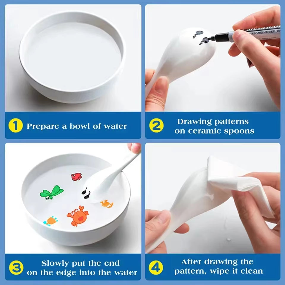 8/12 Colors Water Floating Pen Magical Ink Pens with Spoon Brush Whiteboard Markers Suspension Kids Educational Painting Marker