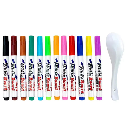 8/12 Colors Water Floating Pen Magical Ink Pens with Spoon Brush Whiteboard Markers Suspension Kids Educational Painting Marker