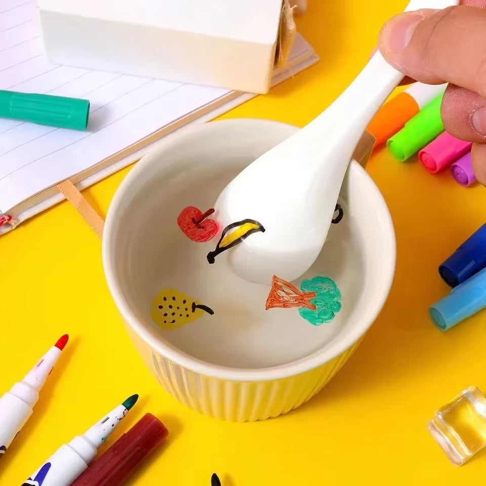 8/12 Colors Water Floating Pen Magical Ink Pens with Spoon Brush Whiteboard Markers Suspension Kids Educational Painting Marker